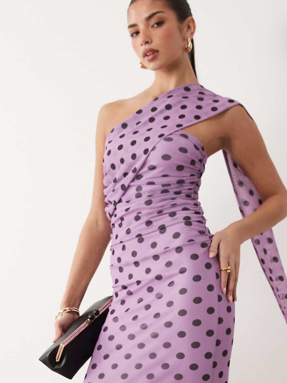 ASOS Lavender Purple Polka Dot One-Shoulder Dress